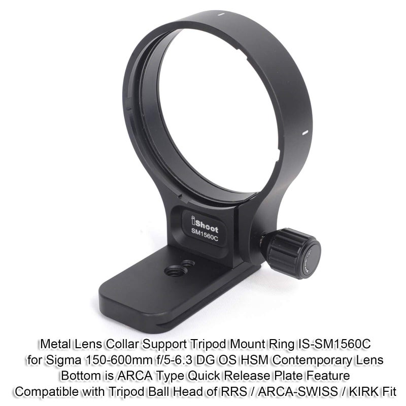 iShoot Lens Collar Support, CNC Machined Tripod Mount Ring for TS-71 Sigma 150-600mm f/5-6.3 DG OS HSM Contemporary Lens, Bottom is ARCA Fit Quick Release Plate for Tripod Ball Head of ARCA-SWISS Type - Image 2